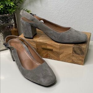 Vionic Nareen Slingback Wrapped Heels Squared Round Toe Gray Suede Size 9.5